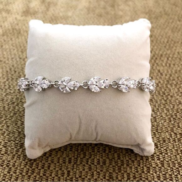 CZ Bracelet | 18K White Gold Plated | 6.5” Adjustable - Picture 3 of 4